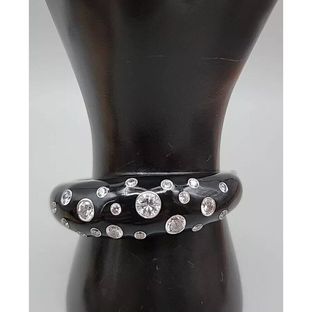 Bella Etoile Sterling Silver Glitter Bangle Bracelet Black Clear Stones …